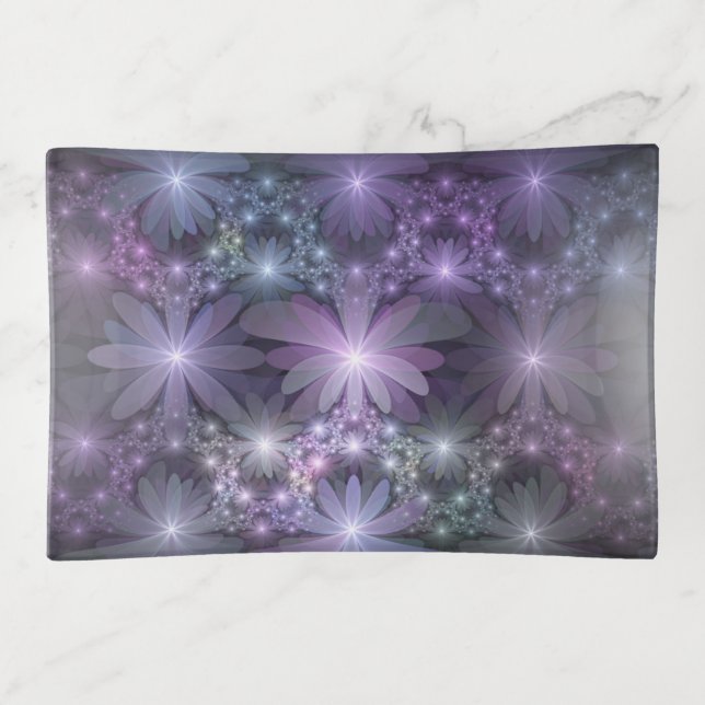 Bed of Flowers Trendy Shiny Abstract Fractal Art Trinket Tray (Front)