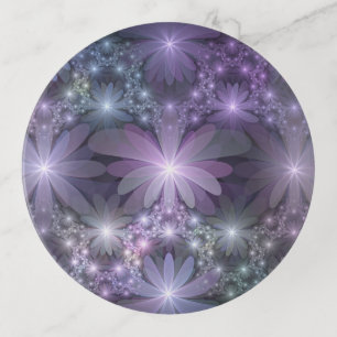 Bed of Flowers Trendy Shiny Abstract Fractal Art Trinket Tray