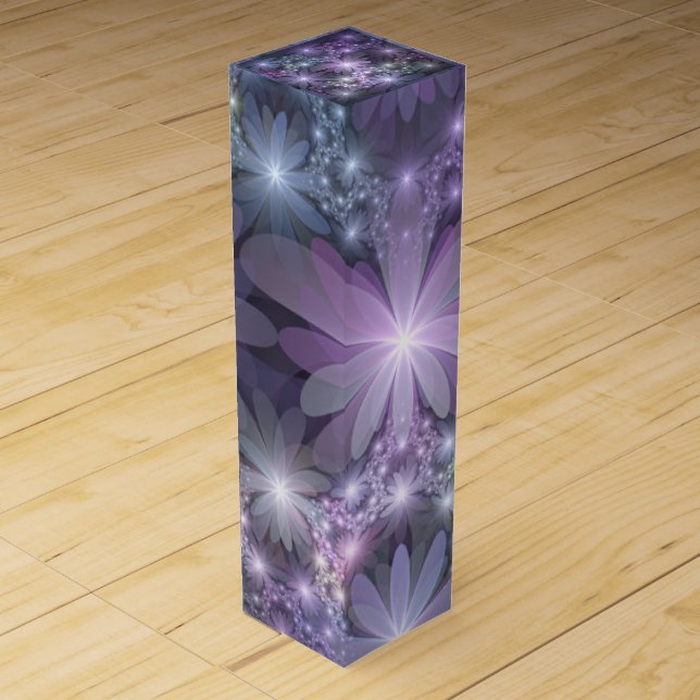 Bed of Flowers Trendy Shiny Abstract Fractal Art Wine Box (Front)