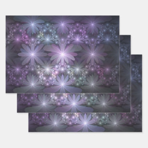 Bed of Flowers Trendy Shiny Abstract Fractal Art Wrapping Paper Sheets