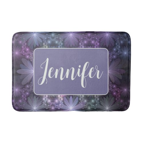 Bed of Flowers Trendy Shiny Abstract Fractal Name Bath Mat