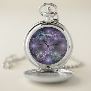 Bed of Flowers Trendy Shiny Abstract Fractal Name Pocket Watch