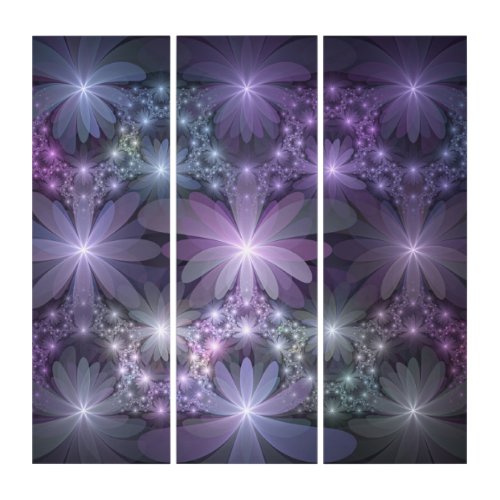 Bed of Flowers Trendy Shiny Abstract Fractal Triptych