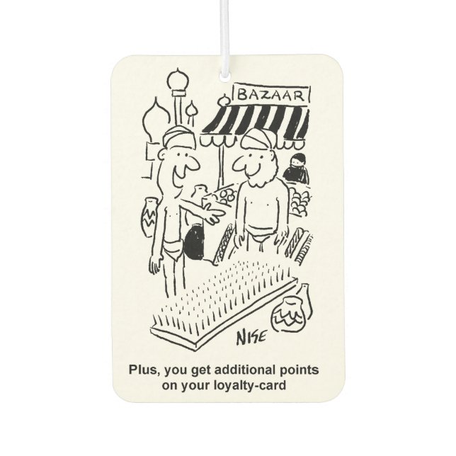 Bed of Nails at a Bazaar Cartoon Air Freshener (Front)