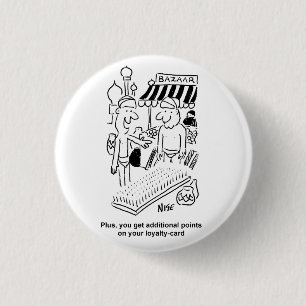 Bed of Nails at a Bazaar Cartoon Button