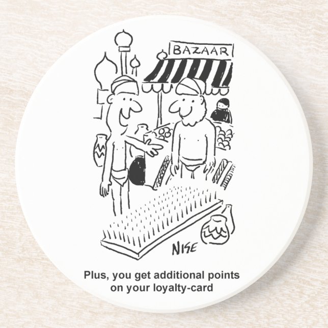 Bed of Nails at a Bazaar Cartoon Coaster (Front)