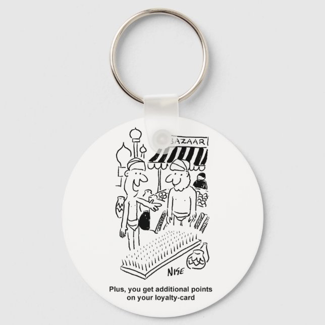 Bed of Nails at a Bazaar Cartoon Keychain (Front)