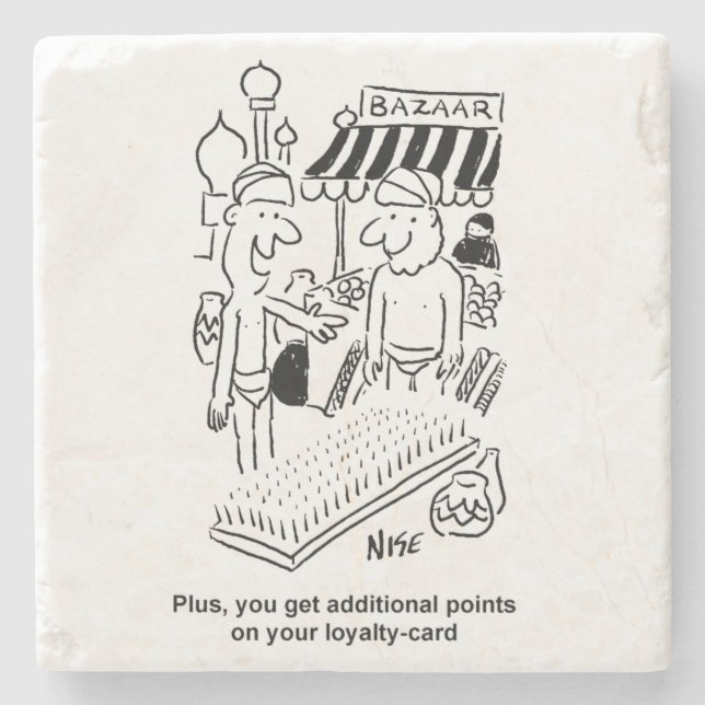 Bed of Nails at a Bazaar Cartoon Stone Coaster (Front)
