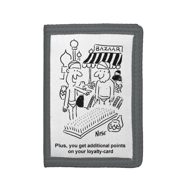 Bed of Nails at a Bazaar Cartoon Trifold Wallet (Front Vertical)