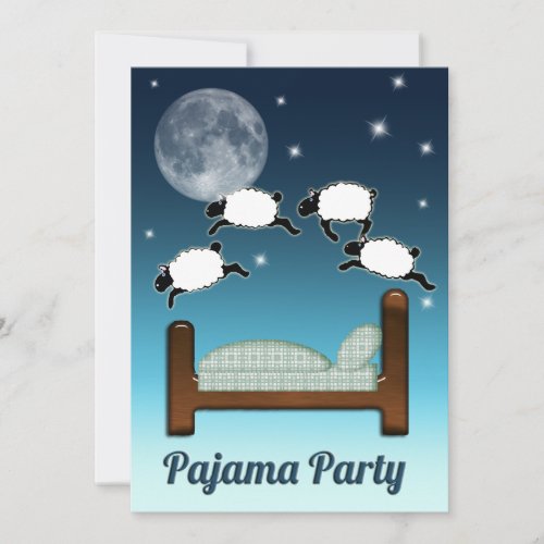 Bed, Sky, and Counting Sheep at Night PJ Party Personalized Invites