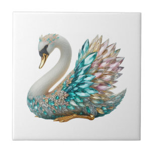 Bedazzled Diamond Swan Gold Crystal Bling Ceramic Tile