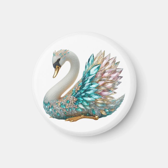 Bedazzled Diamond Swan Gold Crystal Bling Magnet (Front)