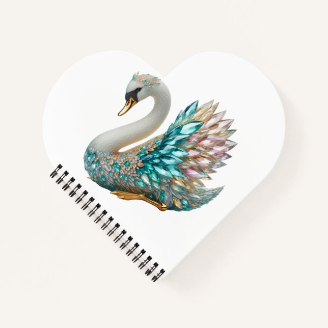 Bedazzled Diamond Swan Gold Crystal Bling Notebook (Front)