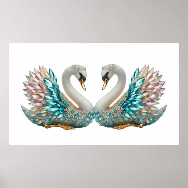 Bedazzled Diamond Swan Gold Crystal Bling Poster (Front)