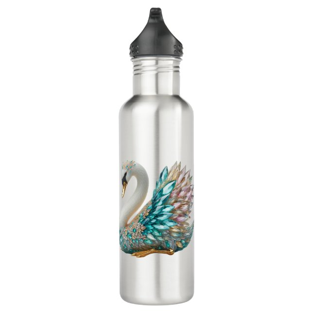Bedazzled Diamond Swan Gold Crystal Bling Stainless Steel Water Bottle (Right)