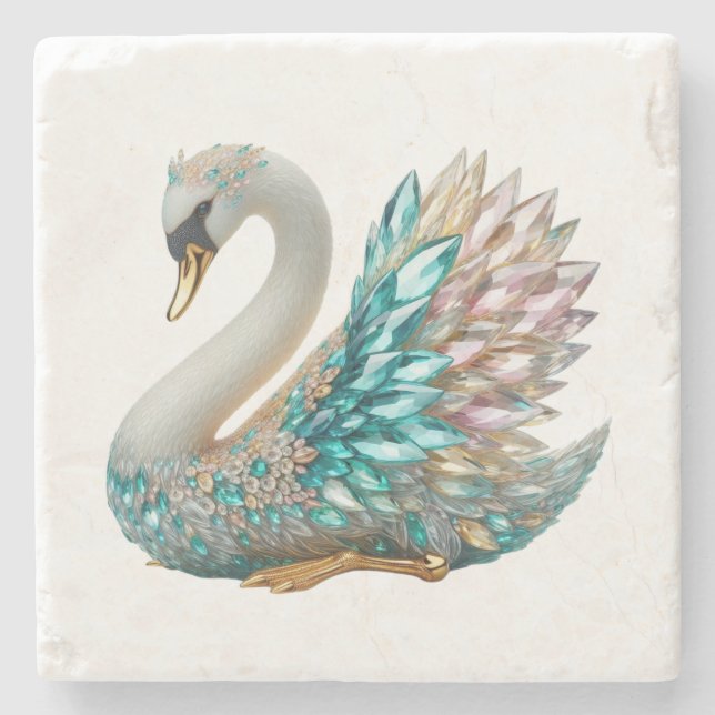 Bedazzled Diamond Swan Gold Crystal Bling Stone Coaster (Front)