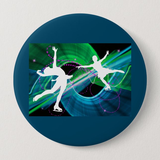 Bedazzled Figure Skaters Ice Skating Button (Front)
