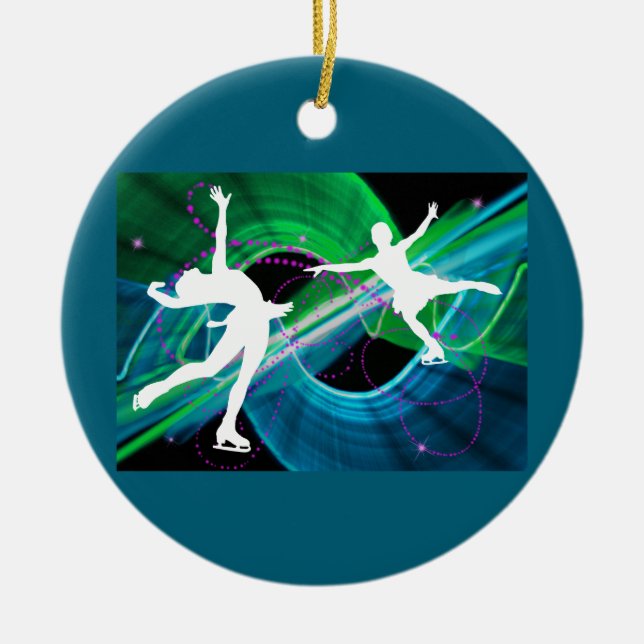 Bedazzled Figure Skaters Ice Skating Ceramic Ornament (Front)