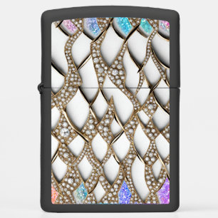 Bedazzling diamonds and gold abstract pattern zippo lighter