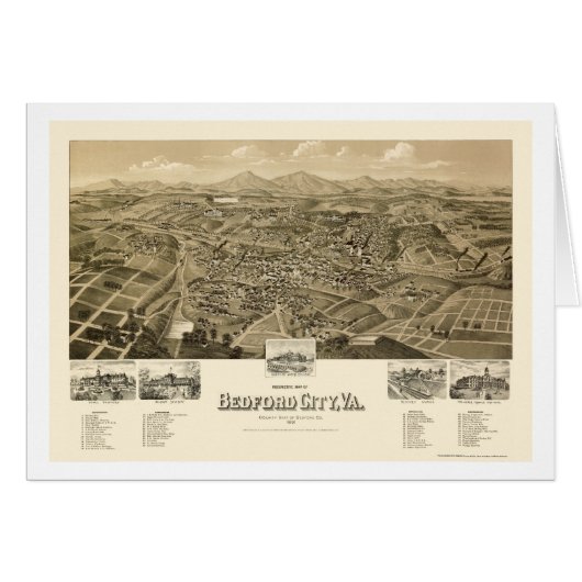 Bedford City, VA Panoramic Map - 1891 Cards (Front Horizontal)