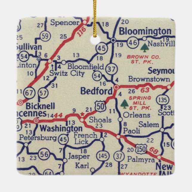 Bedford IN 50's Map Ceramic Ornament (Back)