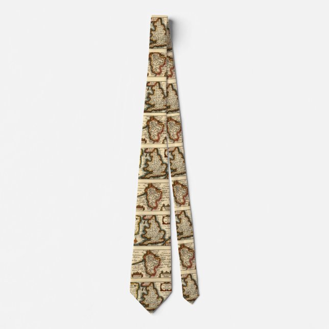 Bedfordshire County England Old Antiquarian Map Neck Tie (Front)