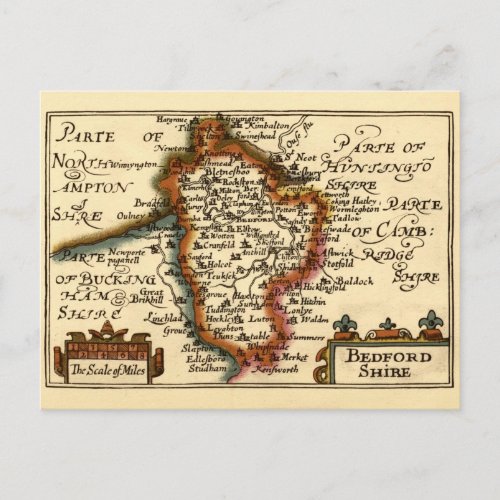 Bedfordshire County England Old Antiquarian Map Postcard