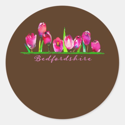 Bedfordshire UK Watercolor Tulips Women Girls Classic Round Sticker