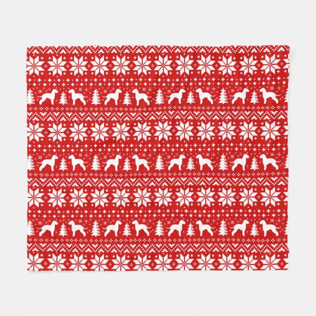 Bedlington Terrier Dog Silhouettes Christmas Red Fleece Blanket (Front (Horizontal))