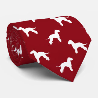 Bedlington Terrier Dog Silhouettes Pattern Red Neck Tie
