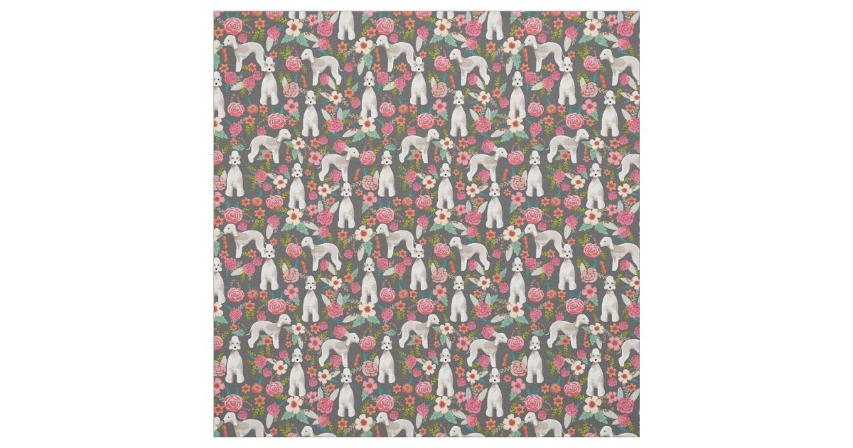 bedlington terrier dog vintage florals dark fabric | Zazzle