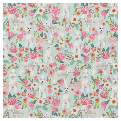 Bedlington Terrier dog vintage florals mint Fabric