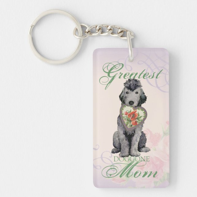 Bedlington Terrier Heart Mom Keychain (Front)