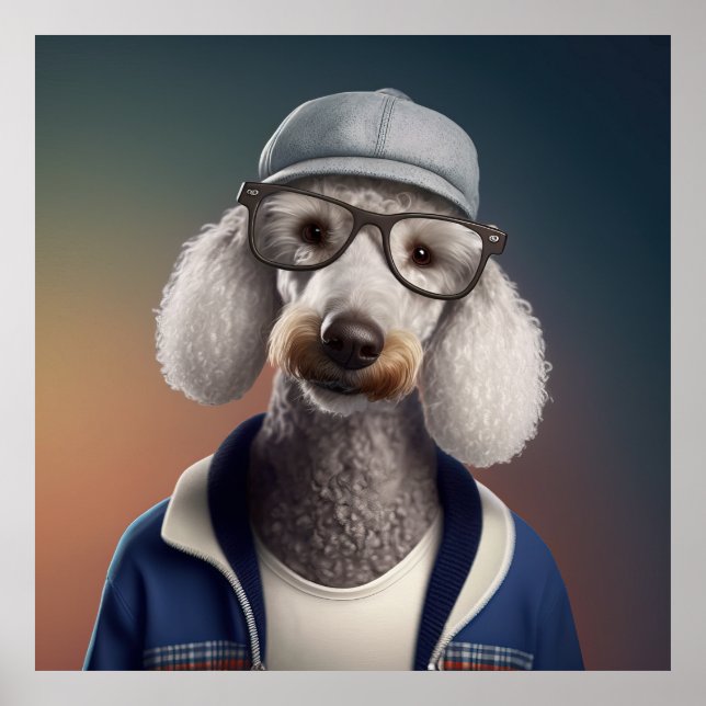 Bedlington Terrier Hipster Dog Poster (Front)