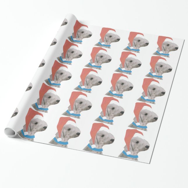 Bedlington Terrier in Santa Hat Wrapping Paper (Unrolled)