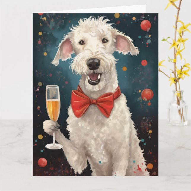 Bedlington Terrier New Year Card (Yellow Flower)