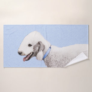 Bedlington Terrier Painting - Original Dog Art Bath Towel Set
