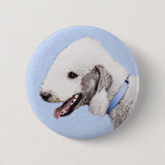 Bedlington Terrier Painting - Original Dog Art Button (Front)