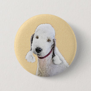 Bedlington Terrier Painting - Original Dog Art Button
