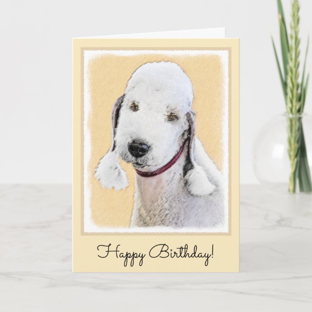 Bedlington Terrier Painting - Original Dog Art Card (Front)