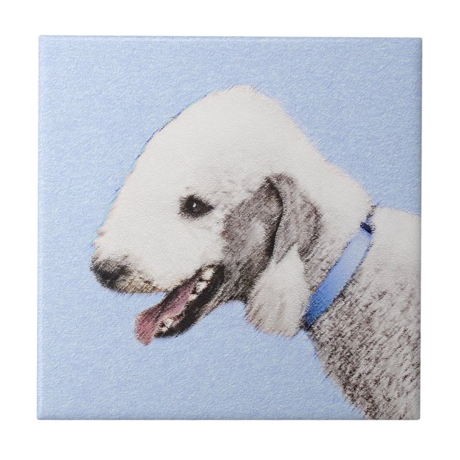 Bedlington Terrier Painting - Original Dog Art Ceramic Tile (Front)