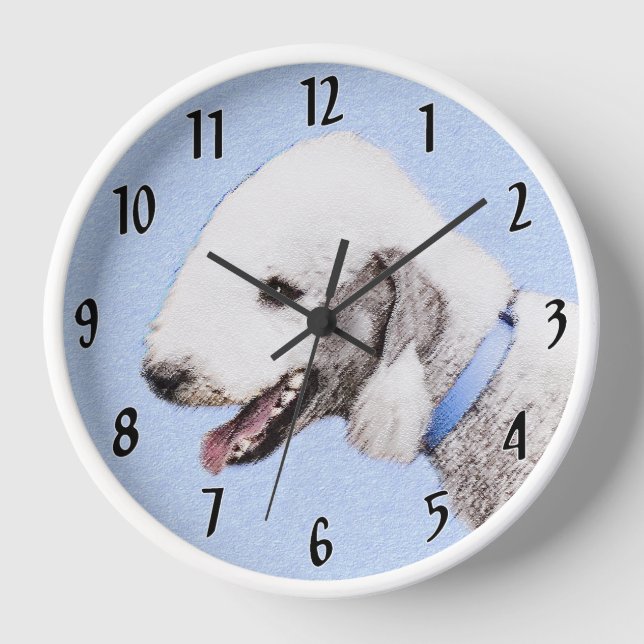 Bedlington Terrier Painting - Original Dog Art Clock (Front)