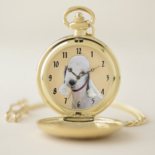 Bedlington Terrier Painting - Original Dog Art Pocket Watch
