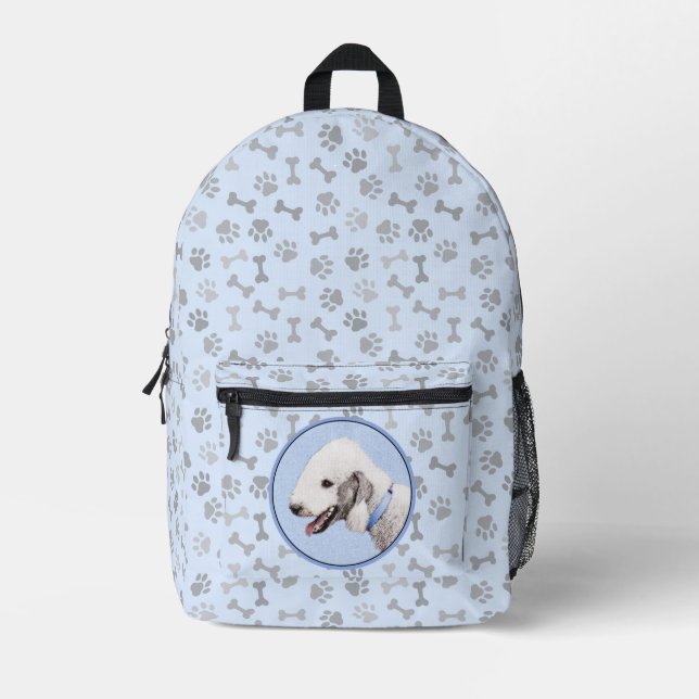 Bedlington Terrier Painting - Original Dog Art Printed Backpack (Front)