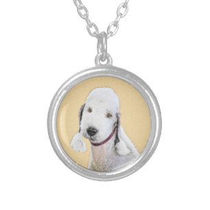 Bedlington Terrier Painting - Original Dog Art Silver Plated Necklace
