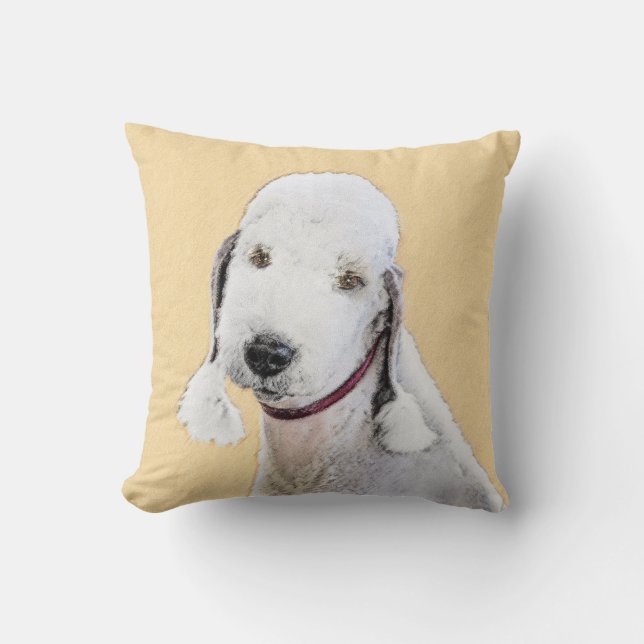 Bedlington Terrier Painting - Original Dog Art Throw Pillow (Front)