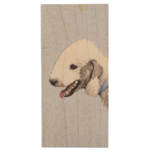Bedlington Terrier Painting - Original Dog Art Wood Flash Drive
