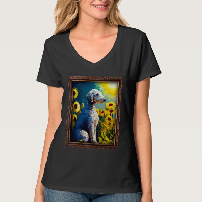 Bedlington Terrier Painting Sunflower Flower Mom W T-Shirt (Front)
