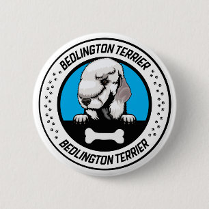 Bedlington Terrier Peeking Illustration Badge Button