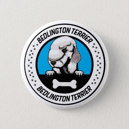 Bedlington Terrier Peeking Illustration Badge Button